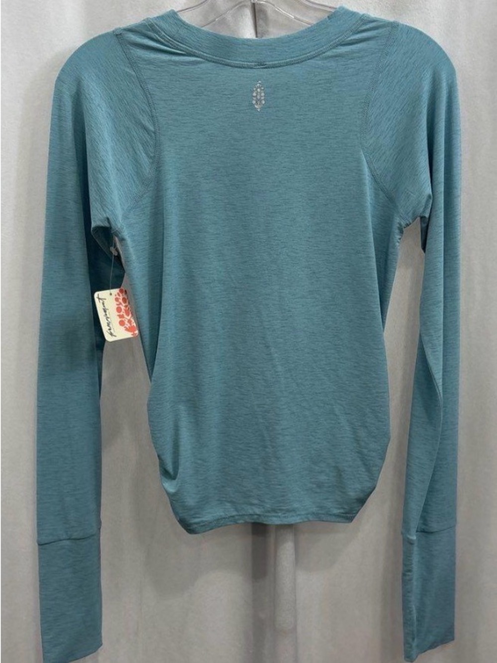 Free People Teal Blue Ruched Long-Sleeve Crop Top - Picture 9 of 10